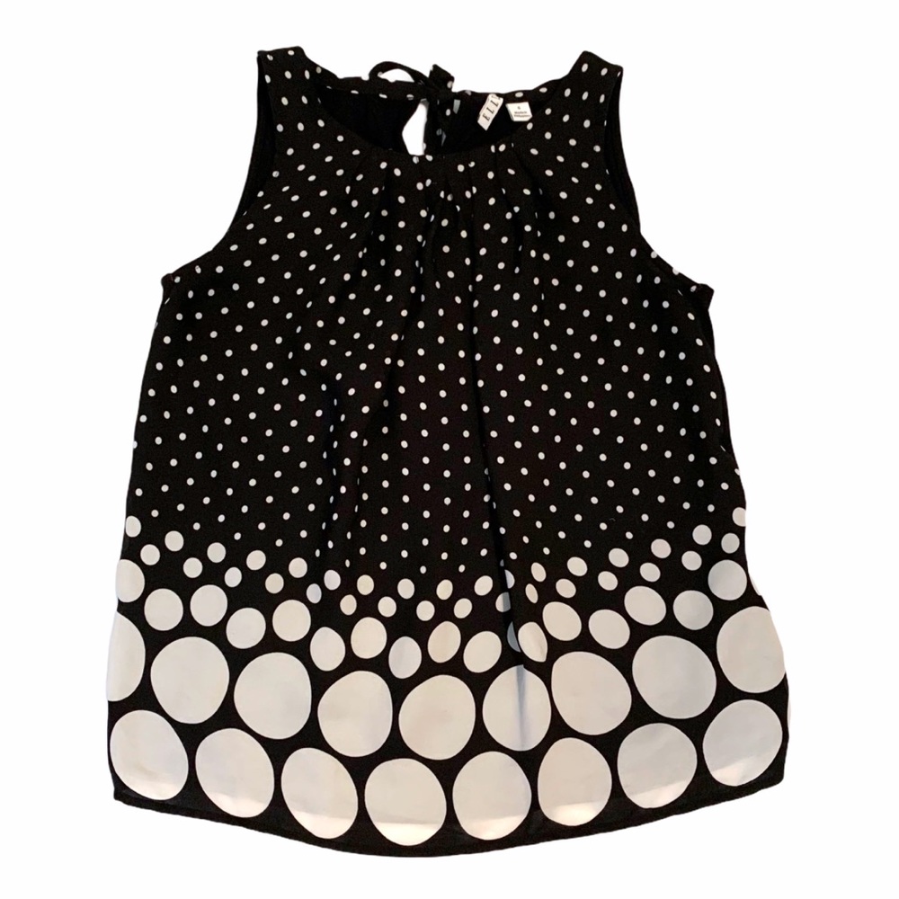 ELLE Black White Sleeveless Blouse Top Polka Dot Small
